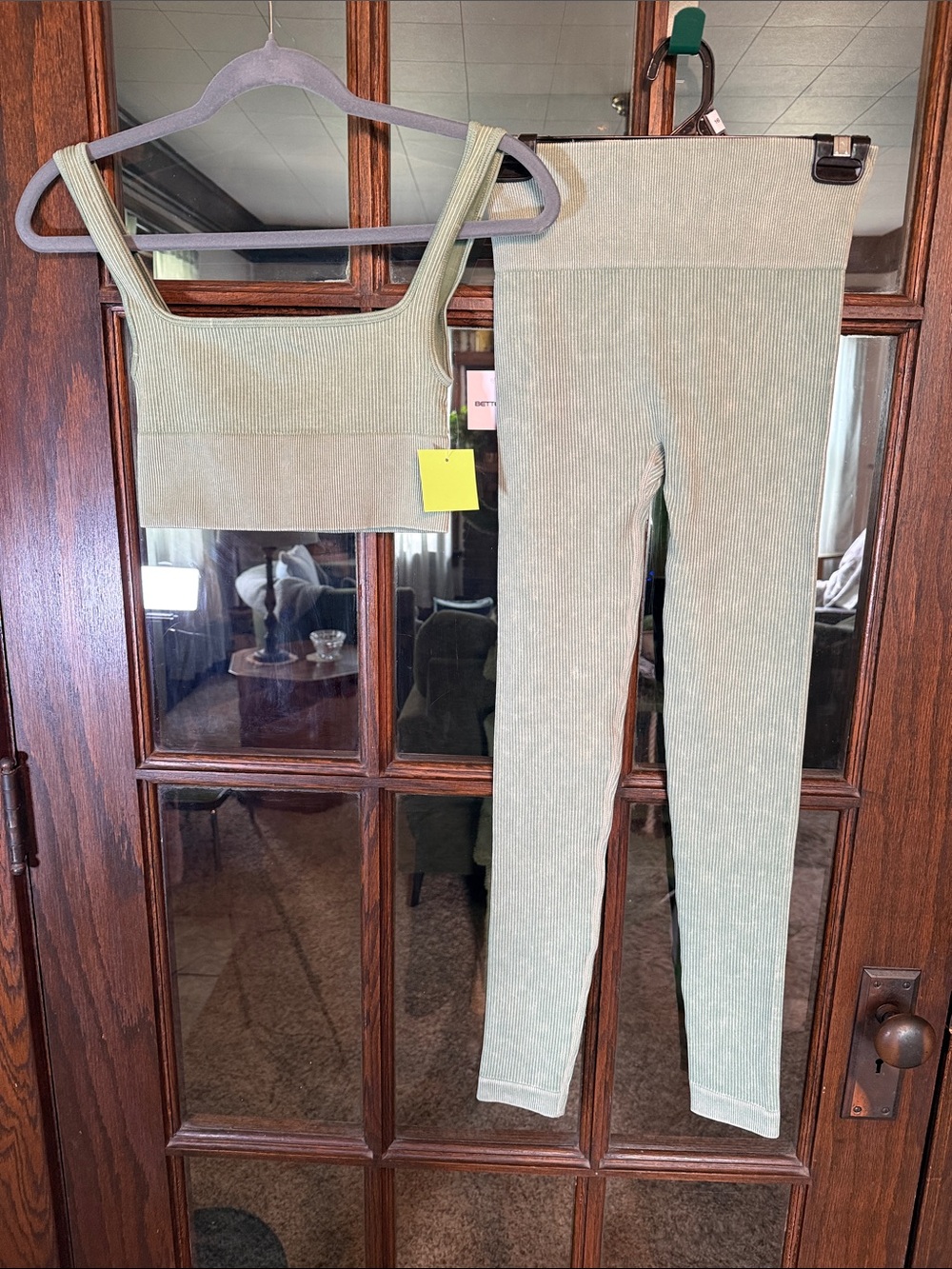 Better Be Sage Green Mineral Wash Ribbed Crop Top and Leggings SM Matching Set